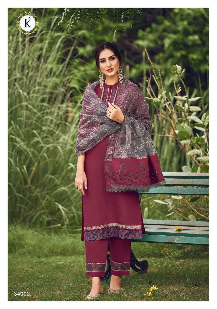 NYRA BY KALKI 34001 TO 34006 DESIGNER SUITS BEAUTIFUL FANCY STYLISH COLORFUL PARTY WEAR & OCCASIONAL WEAR PURE VISCOSE SILK EMBROIDERY DRESSES AT WHOLESALE PRICE