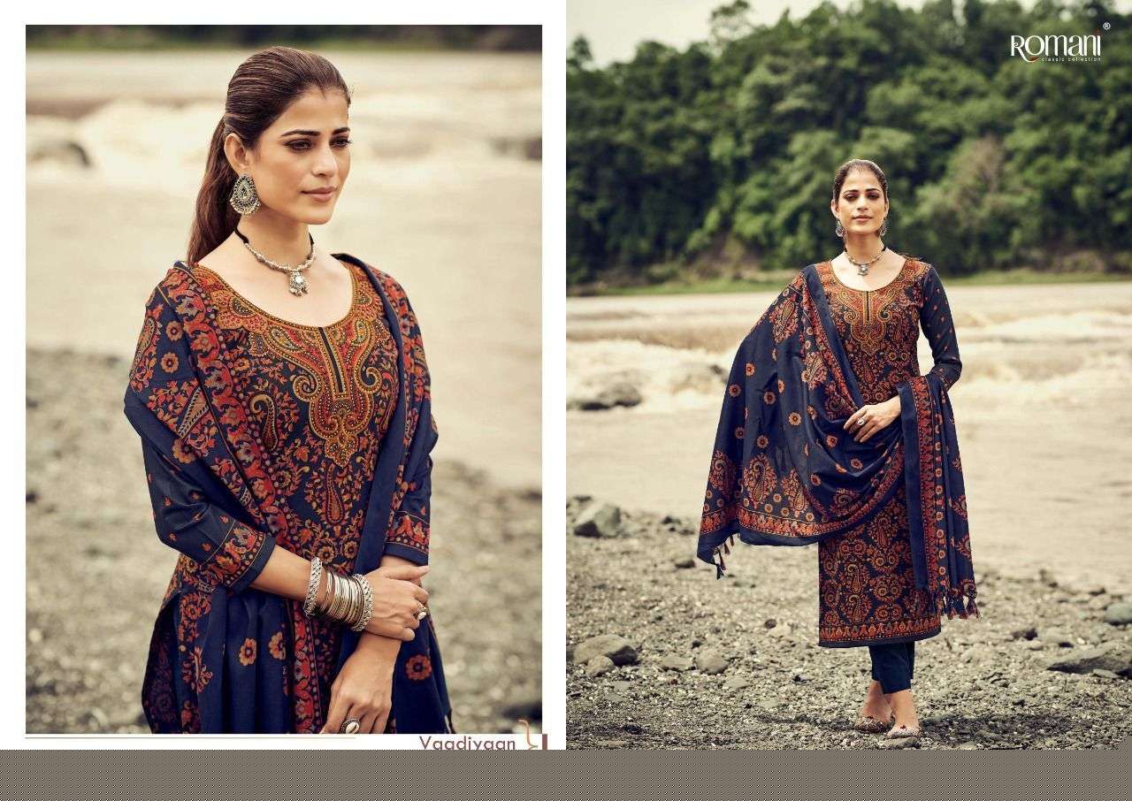 VAADIYAAN BY ROMANI 1055-001 TO 1055-010 SERIES DESIGNER SUITS COLLECTION BEAUTIFUL STYLISH COLORFUL FANCY PARTY WEAR & OCCASIONAL WEAR PASHMINA WITH WORK DRESSES AT WHOLESALE PRICE