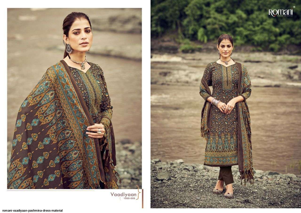 VAADIYAAN BY ROMANI 1055-001 TO 1055-010 SERIES DESIGNER SUITS COLLECTION BEAUTIFUL STYLISH COLORFUL FANCY PARTY WEAR & OCCASIONAL WEAR PASHMINA WITH WORK DRESSES AT WHOLESALE PRICE