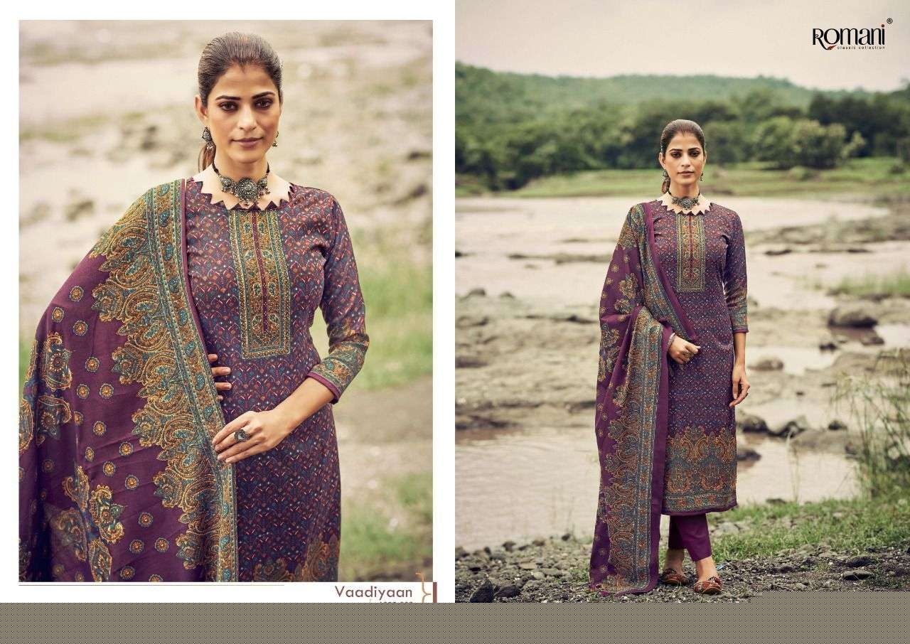 VAADIYAAN BY ROMANI 1055-001 TO 1055-010 SERIES DESIGNER SUITS COLLECTION BEAUTIFUL STYLISH COLORFUL FANCY PARTY WEAR & OCCASIONAL WEAR PASHMINA WITH WORK DRESSES AT WHOLESALE PRICE