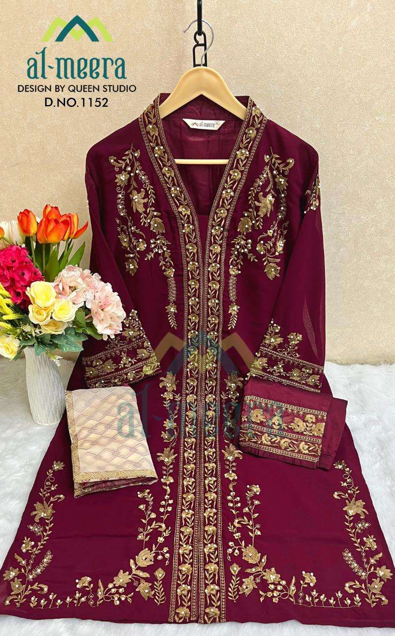 AL-MEERA HIT DESIGN 1152 COLOURS BY AL-MEERA 1152-A TO 1152-D SERIES BEAUTIFUL PAKISTANI SUITS STYLISH COLORFUL FANCY CASUAL WEAR & ETHNIC WEAR FAUX GEORGETTE EMBROIDERED DRESSES AT WHOLESALE PRICE