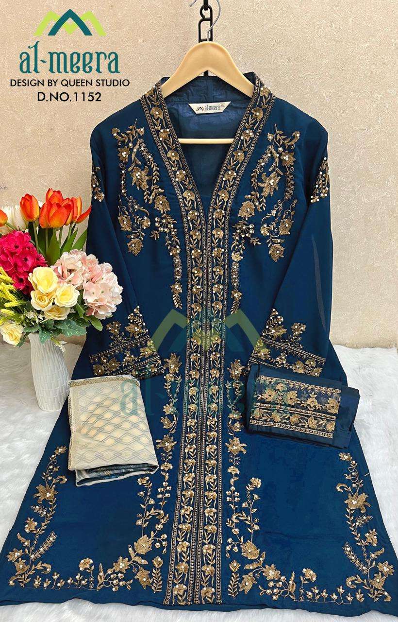 AL-MEERA HIT DESIGN 1152 COLOURS BY AL-MEERA 1152-A TO 1152-D SERIES BEAUTIFUL PAKISTANI SUITS STYLISH COLORFUL FANCY CASUAL WEAR & ETHNIC WEAR FAUX GEORGETTE EMBROIDERED DRESSES AT WHOLESALE PRICE