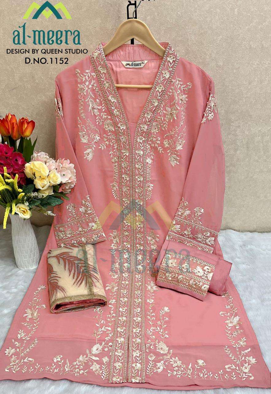 AL-MEERA HIT DESIGN 1152 COLOURS BY AL-MEERA 1152-A TO 1152-D SERIES BEAUTIFUL PAKISTANI SUITS STYLISH COLORFUL FANCY CASUAL WEAR & ETHNIC WEAR FAUX GEORGETTE EMBROIDERED DRESSES AT WHOLESALE PRICE