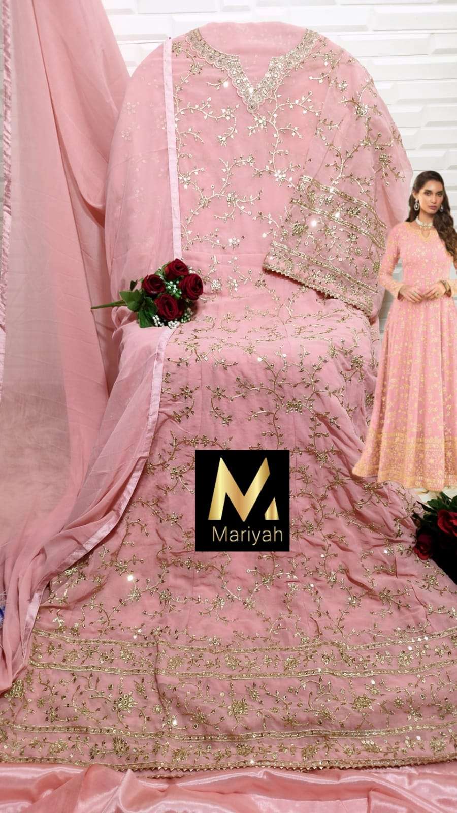 MARIYAH HIT DESIGN M-107 SERIES BY MARIYAH M-107 TO M-110 SERIES BEAUTIFUL ANARKALI SUITS COLORFUL STYLISH FANCY CASUAL WEAR & ETHNIC WEAR HEAVY GEORGETTE DRESSES AT WHOLESALE PRICE
