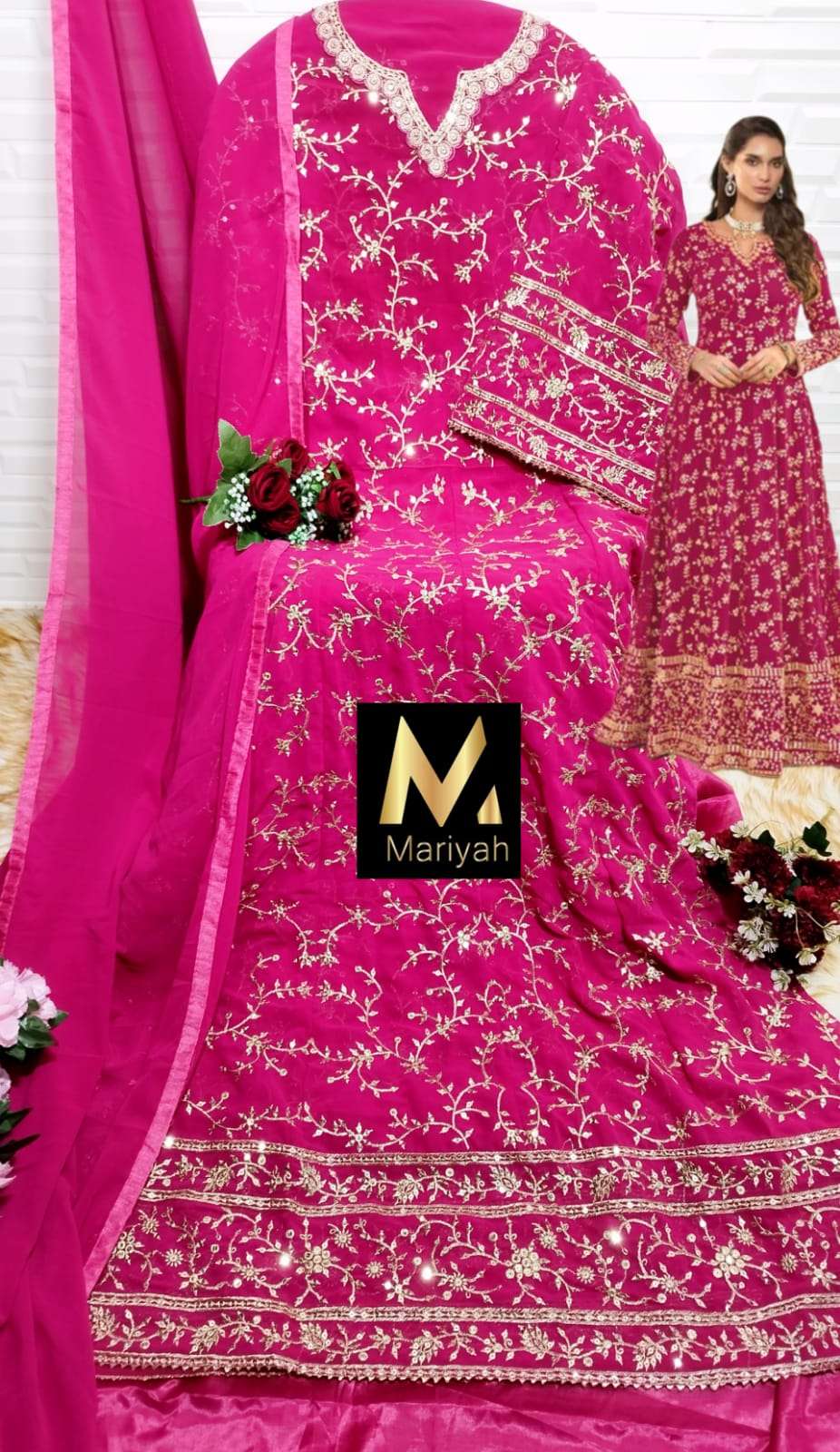 MARIYAH HIT DESIGN M-107 SERIES BY MARIYAH M-107 TO M-110 SERIES BEAUTIFUL ANARKALI SUITS COLORFUL STYLISH FANCY CASUAL WEAR & ETHNIC WEAR HEAVY GEORGETTE DRESSES AT WHOLESALE PRICE
