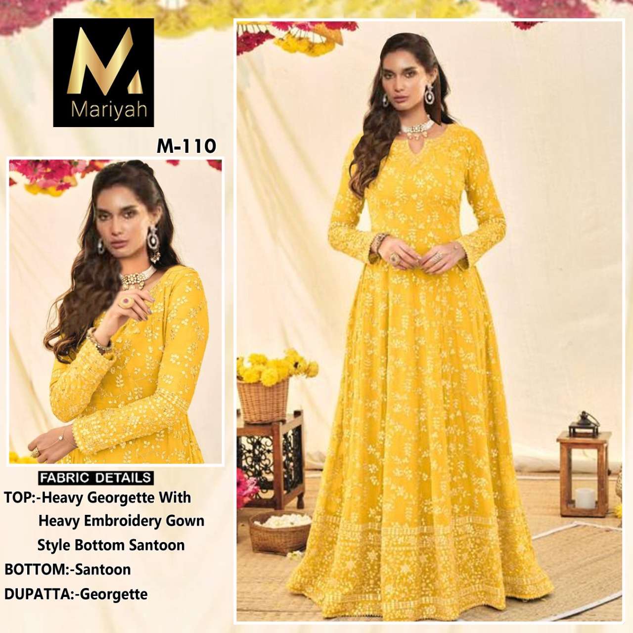 MARIYAH HIT DESIGN M-107 SERIES BY MARIYAH M-107 TO M-110 SERIES BEAUTIFUL ANARKALI SUITS COLORFUL STYLISH FANCY CASUAL WEAR & ETHNIC WEAR HEAVY GEORGETTE DRESSES AT WHOLESALE PRICE