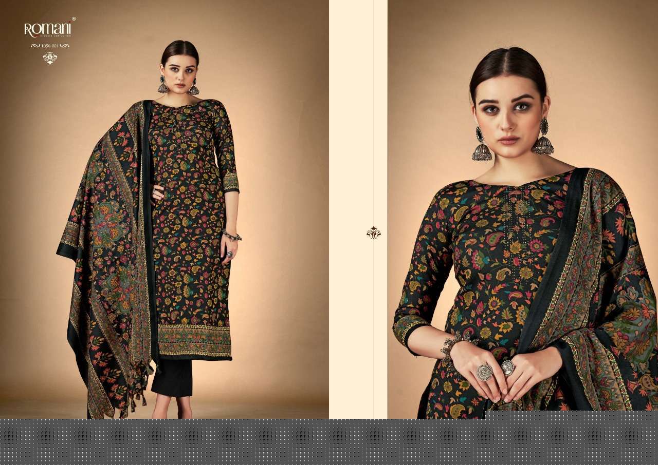 RUKSANA BY ROMANI 1056-001 TO 1056-010 SERIES DESIGNER SUITS BEAUTIFUL FANCY COLORFUL STYLISH PARTY WEAR & OCCASIONAL WEAR PURE PASHMINA WITH WORK DRESSES AT WHOLESALE PRICE