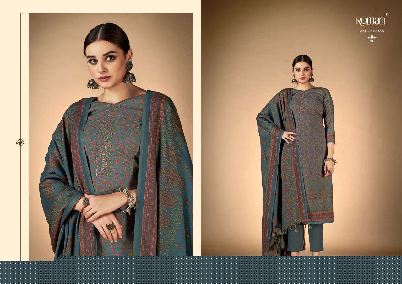 RUKSANA BY ROMANI 1056-001 TO 1056-010 SERIES DESIGNER SUITS BEAUTIFUL FANCY COLORFUL STYLISH PARTY WEAR & OCCASIONAL WEAR PURE PASHMINA WITH WORK DRESSES AT WHOLESALE PRICE