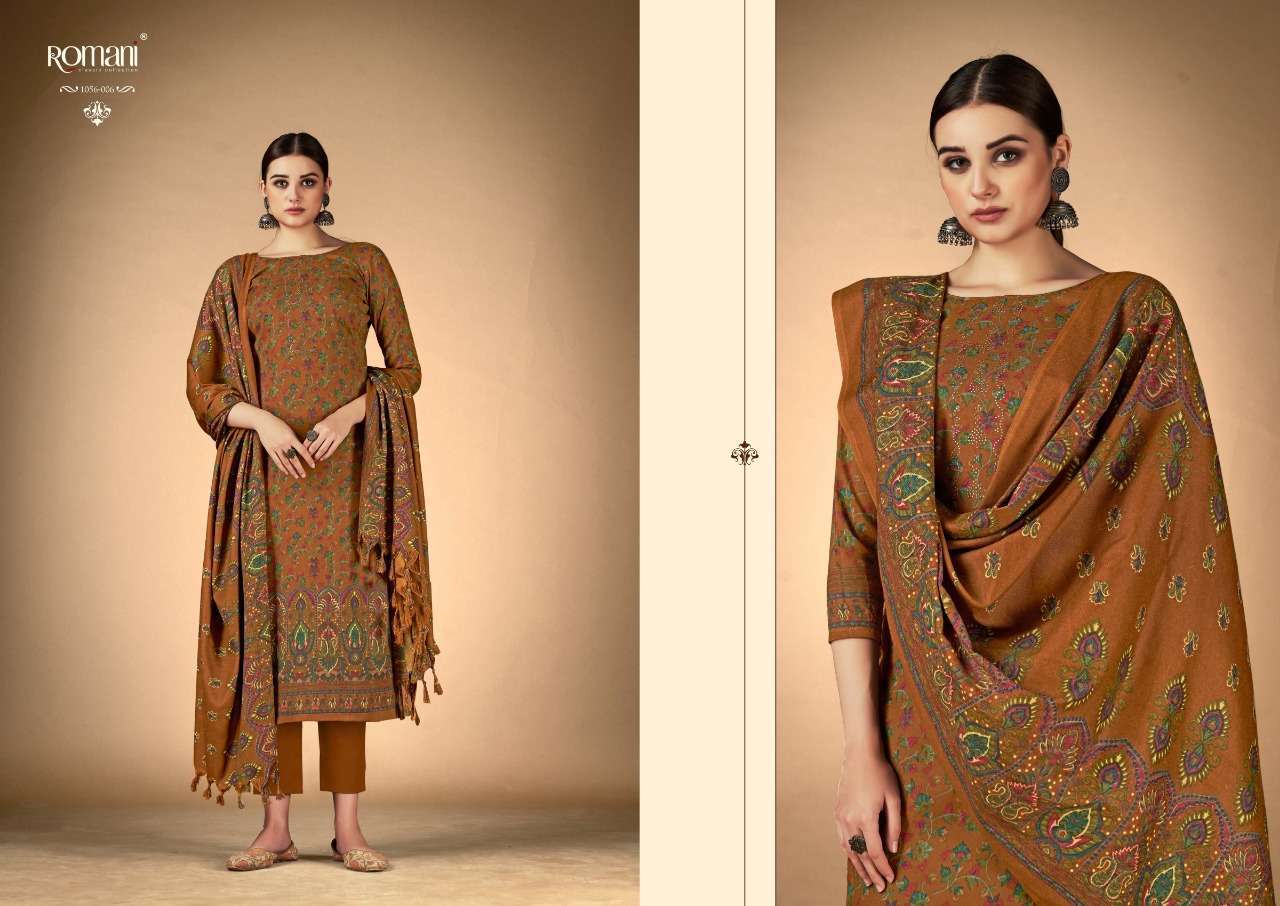 RUKSANA BY ROMANI 1056-001 TO 1056-010 SERIES DESIGNER SUITS BEAUTIFUL FANCY COLORFUL STYLISH PARTY WEAR & OCCASIONAL WEAR PURE PASHMINA WITH WORK DRESSES AT WHOLESALE PRICE