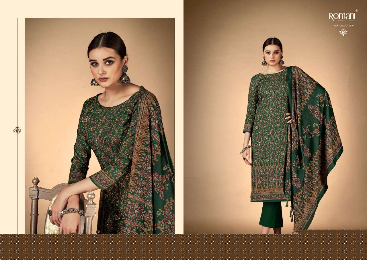 RUKSANA BY ROMANI 1056-001 TO 1056-010 SERIES DESIGNER SUITS BEAUTIFUL FANCY COLORFUL STYLISH PARTY WEAR & OCCASIONAL WEAR PURE PASHMINA WITH WORK DRESSES AT WHOLESALE PRICE