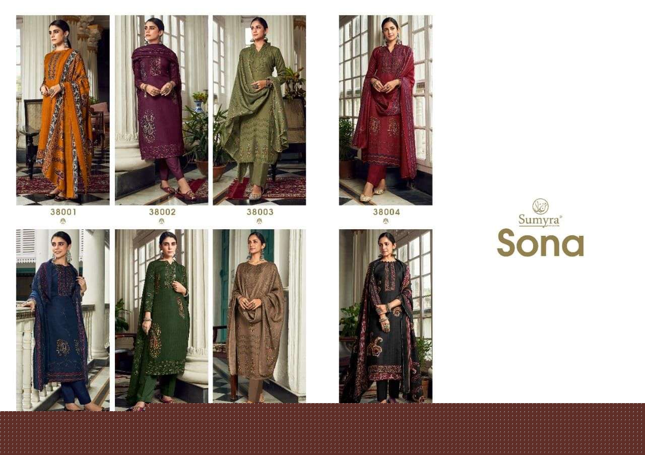 SONA BY SUMYRA 38001 TO 38008 SERIES BEAUTIFUL SUITS COLORFUL STYLISH FANCY CASUAL WEAR & ETHNIC WEAR PURE PASHMINA PRINT WITH WORK DRESSES AT WHOLESALE PRICE
