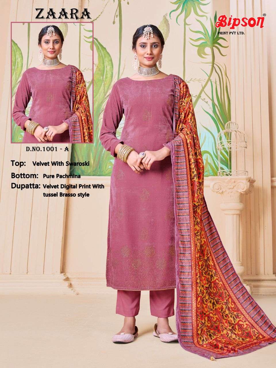 ZAARA BY BIPSON 1001-A TO 1001-D SERIES BEAUTIFUL SUITS COLORFUL STYLISH FANCY CASUAL WEAR & ETHNIC WEAR PURE VELVET WITH WORK DRESSES AT WHOLESALE PRICE
