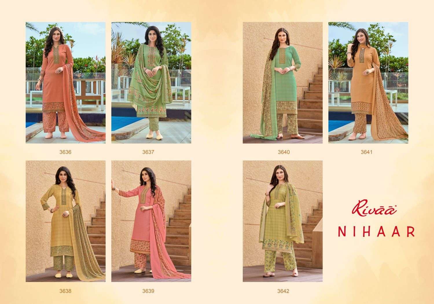 NIHAAR BY RIVAA 3636 TO 3642 SERIES BEAUTIFUL SUITS COLORFUL STYLISH FANCY CASUAL WEAR & ETHNIC WEAR PASHMINA DIGITAL PRINT DRESSES AT WHOLESALE PRICE