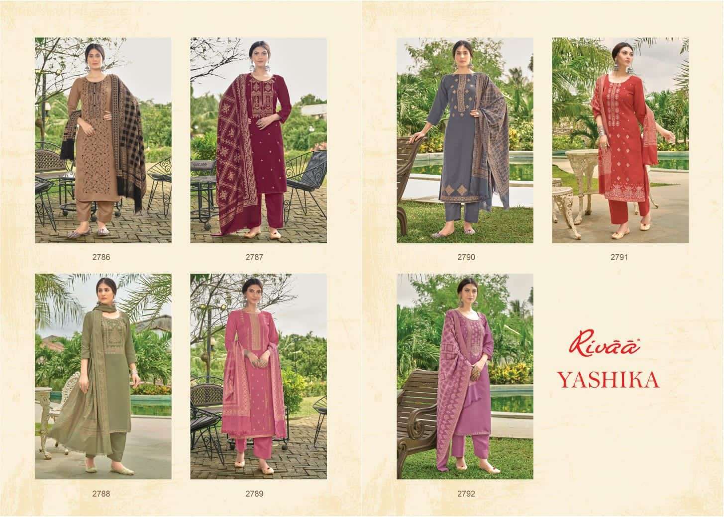 YASHIKA BY RIVAA 2786 TO 2792 SERIES BEAUTIFUL SUMMER COLLECTION PAKISATNI SUITS STYLISH FANCY COLORFUL CASUAL WEAR & ETHNIC WEAR HEAVY PASHMINA EMBROIDERED DRESSES AT WHOLESALE PRICE