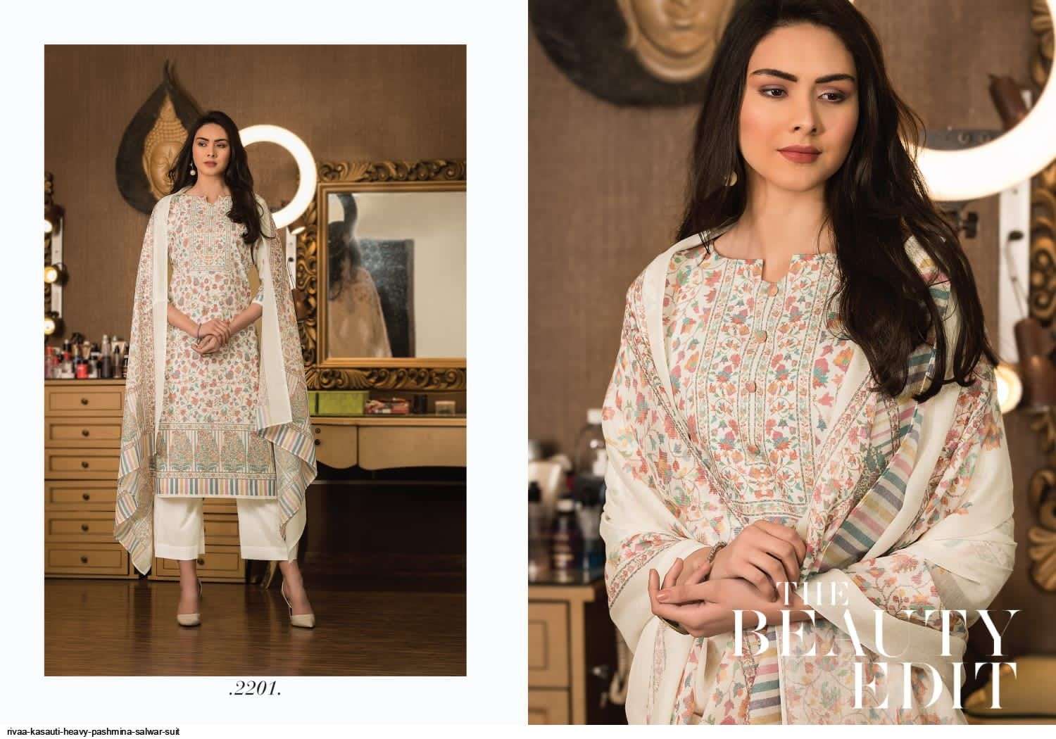 KASAUTI BY RIVAA 2201 TO 2207 SERIES BEAUTIFUL WINTER COLLECTION PAKISATNI SUITS STYLISH FANCY COLORFUL CASUAL WEAR & ETHNIC WEAR HEAVY PASHMINA DIGITAL PRINT DRESSES AT WHOLESALE PRICE