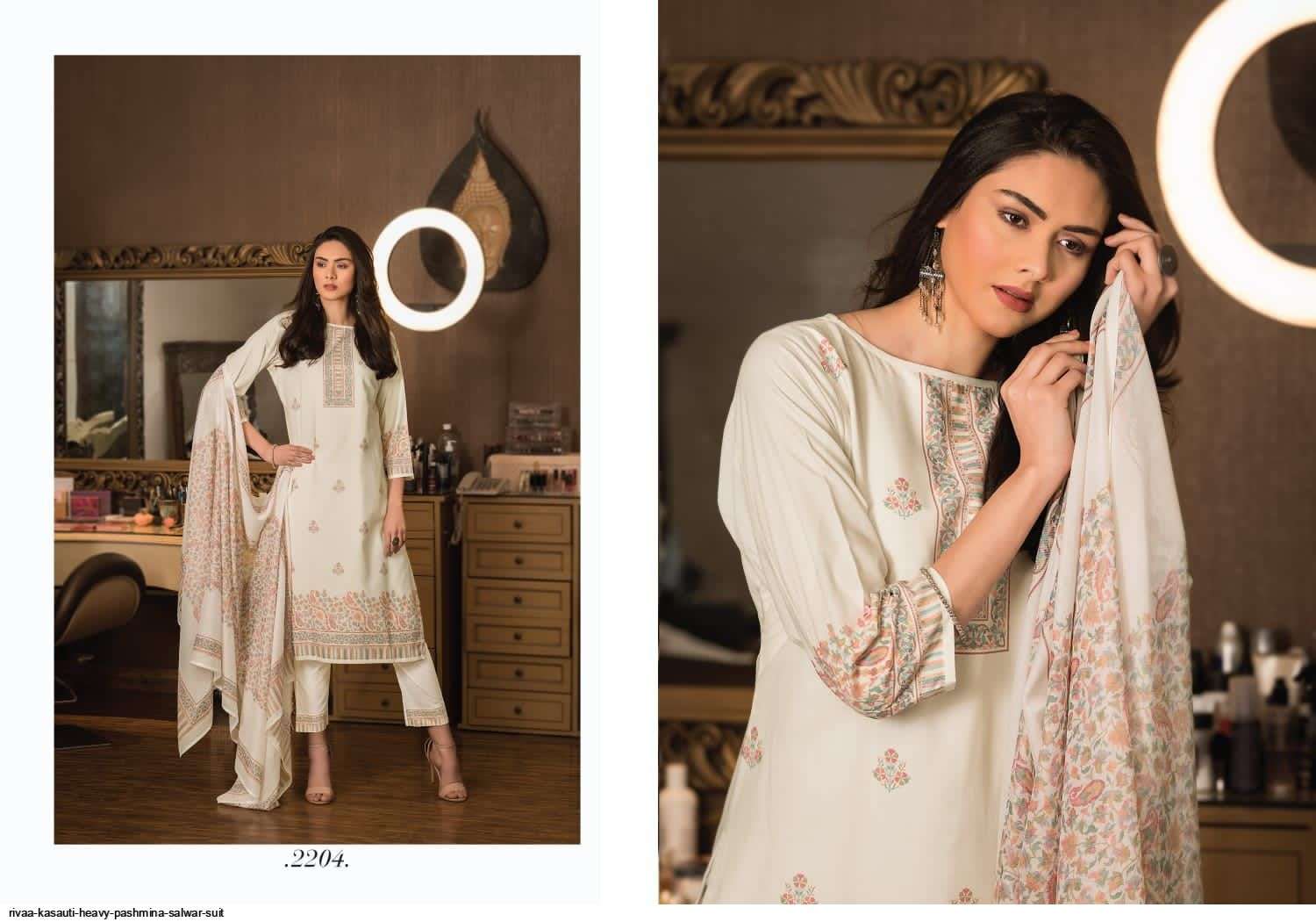 KASAUTI BY RIVAA 2201 TO 2207 SERIES BEAUTIFUL WINTER COLLECTION PAKISATNI SUITS STYLISH FANCY COLORFUL CASUAL WEAR & ETHNIC WEAR HEAVY PASHMINA DIGITAL PRINT DRESSES AT WHOLESALE PRICE