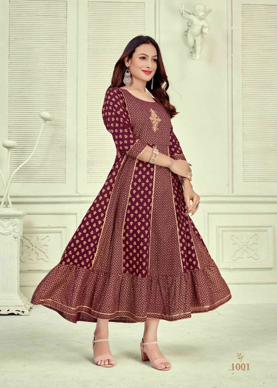 NAYANTARA VOL-18 BY BANWERY FASHION 1001 TO 1005 SERIES DESIGNER STYLISH FANCY COLORFUL BEAUTIFUL PARTY WEAR & ETHNIC WEAR COLLECTION RAYON FOIL PRINT KURTIS AT WHOLESALE PRICE