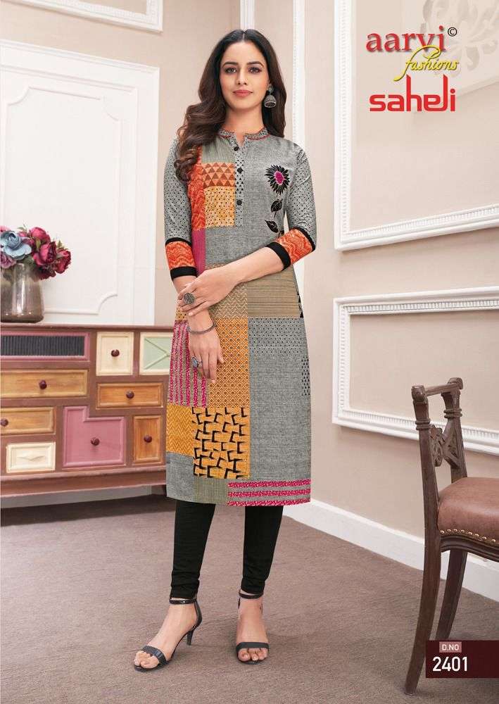 SAHELI VOL-14 BY AARVI FASHION 1401 TO 1416 SERIES DESIGNER STYLISH FANCY COLORFUL BEAUTIFUL PARTY WEAR & ETHNIC WEAR COLLECTION PURE COTTON PRINT KURTIS AT WHOLESALE PRICE