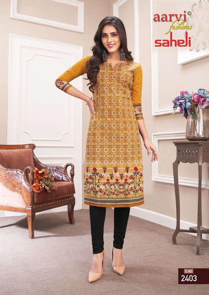 SAHELI VOL-14 BY AARVI FASHION 1401 TO 1416 SERIES DESIGNER STYLISH FANCY COLORFUL BEAUTIFUL PARTY WEAR & ETHNIC WEAR COLLECTION PURE COTTON PRINT KURTIS AT WHOLESALE PRICE