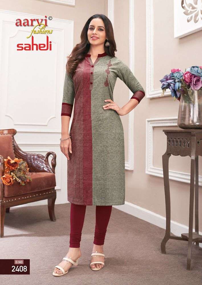 SAHELI VOL-14 BY AARVI FASHION 1401 TO 1416 SERIES DESIGNER STYLISH FANCY COLORFUL BEAUTIFUL PARTY WEAR & ETHNIC WEAR COLLECTION PURE COTTON PRINT KURTIS AT WHOLESALE PRICE