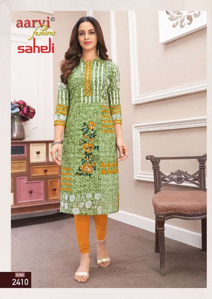 SAHELI VOL-14 BY AARVI FASHION 1401 TO 1416 SERIES DESIGNER STYLISH FANCY COLORFUL BEAUTIFUL PARTY WEAR & ETHNIC WEAR COLLECTION PURE COTTON PRINT KURTIS AT WHOLESALE PRICE