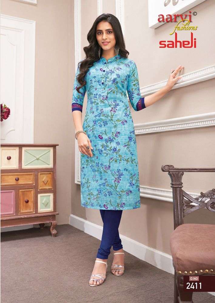 SAHELI VOL-14 BY AARVI FASHION 1401 TO 1416 SERIES DESIGNER STYLISH FANCY COLORFUL BEAUTIFUL PARTY WEAR & ETHNIC WEAR COLLECTION PURE COTTON PRINT KURTIS AT WHOLESALE PRICE