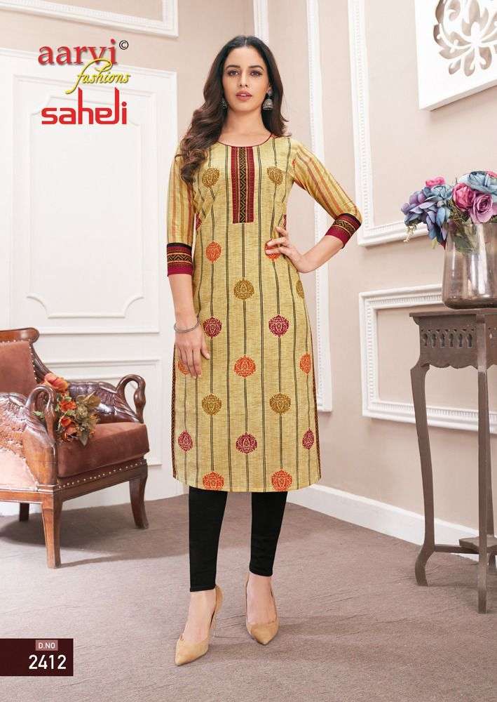 SAHELI VOL-14 BY AARVI FASHION 1401 TO 1416 SERIES DESIGNER STYLISH FANCY COLORFUL BEAUTIFUL PARTY WEAR & ETHNIC WEAR COLLECTION PURE COTTON PRINT KURTIS AT WHOLESALE PRICE