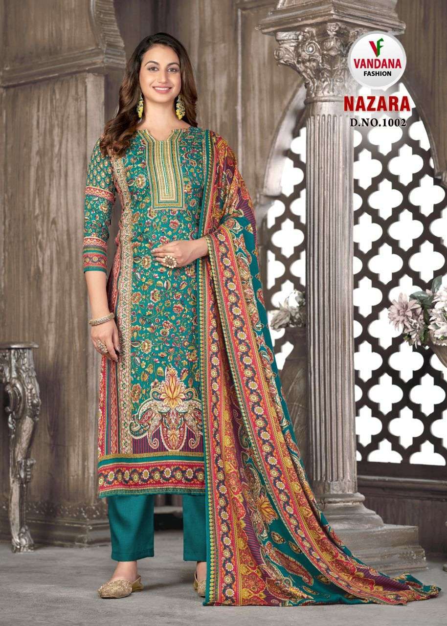 NAZARA BY VANDANA 1001 TO 1008 SERIES BEAUTIFUL STYLISH SUITS FANCY COLORFUL CASUAL WEAR & ETHNIC WEAR & READY TO WEAR PASHMINA JACQUARD DRESSES AT WHOLESALE PRICE