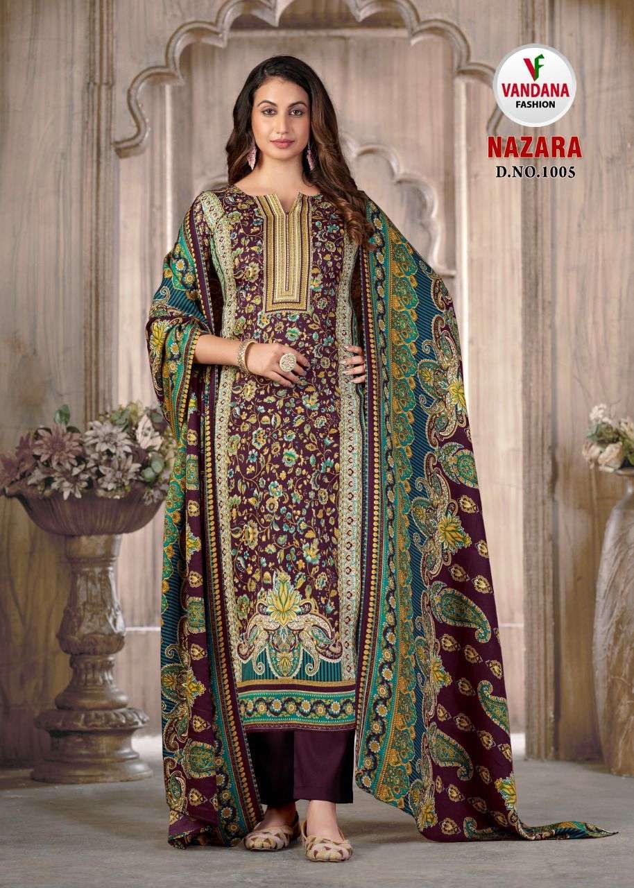 NAZARA BY VANDANA 1001 TO 1008 SERIES BEAUTIFUL STYLISH SUITS FANCY COLORFUL CASUAL WEAR & ETHNIC WEAR & READY TO WEAR PASHMINA JACQUARD DRESSES AT WHOLESALE PRICE