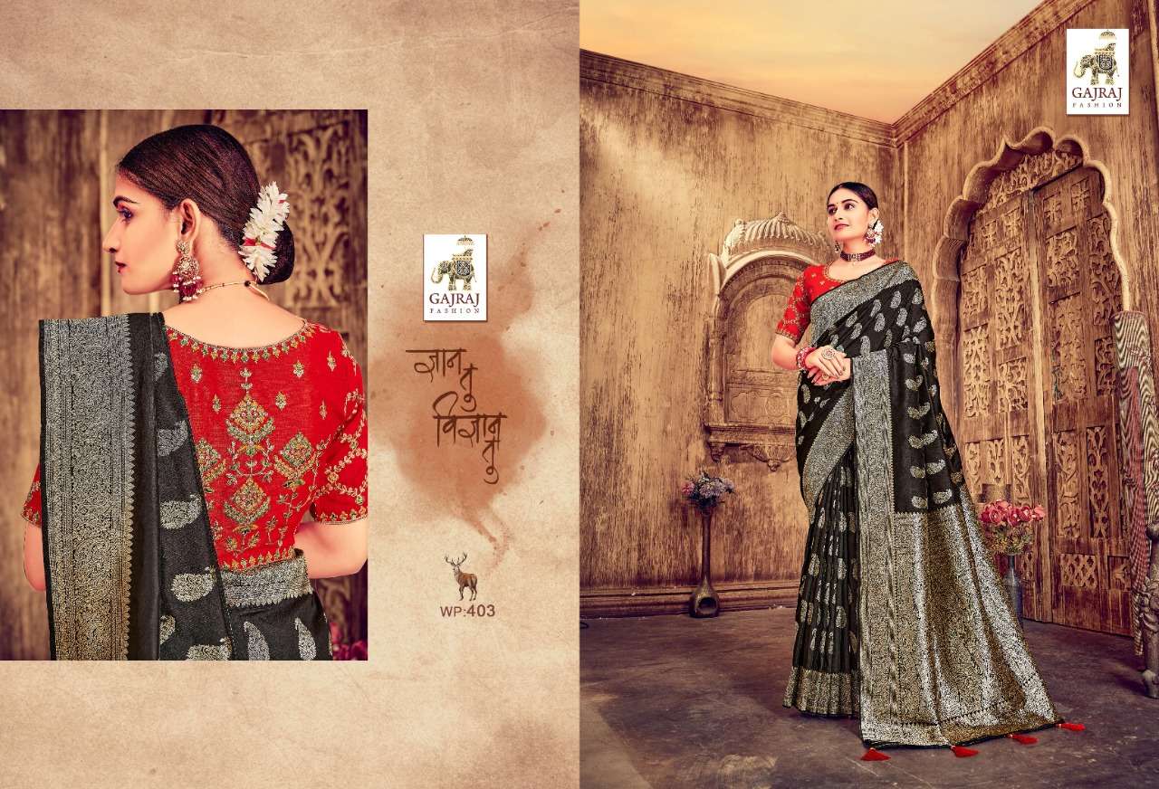 GAJRAJ 401 SERIES BY GAJRAJ FASHION 401 TO 410 SERIES INDIAN TRADITIONAL WEAR COLLECTION BEAUTIFUL STYLISH FANCY COLORFUL PARTY WEAR & OCCASIONAL WEAR BANARASI SILK SAREES AT WHOLESALE PRICE
