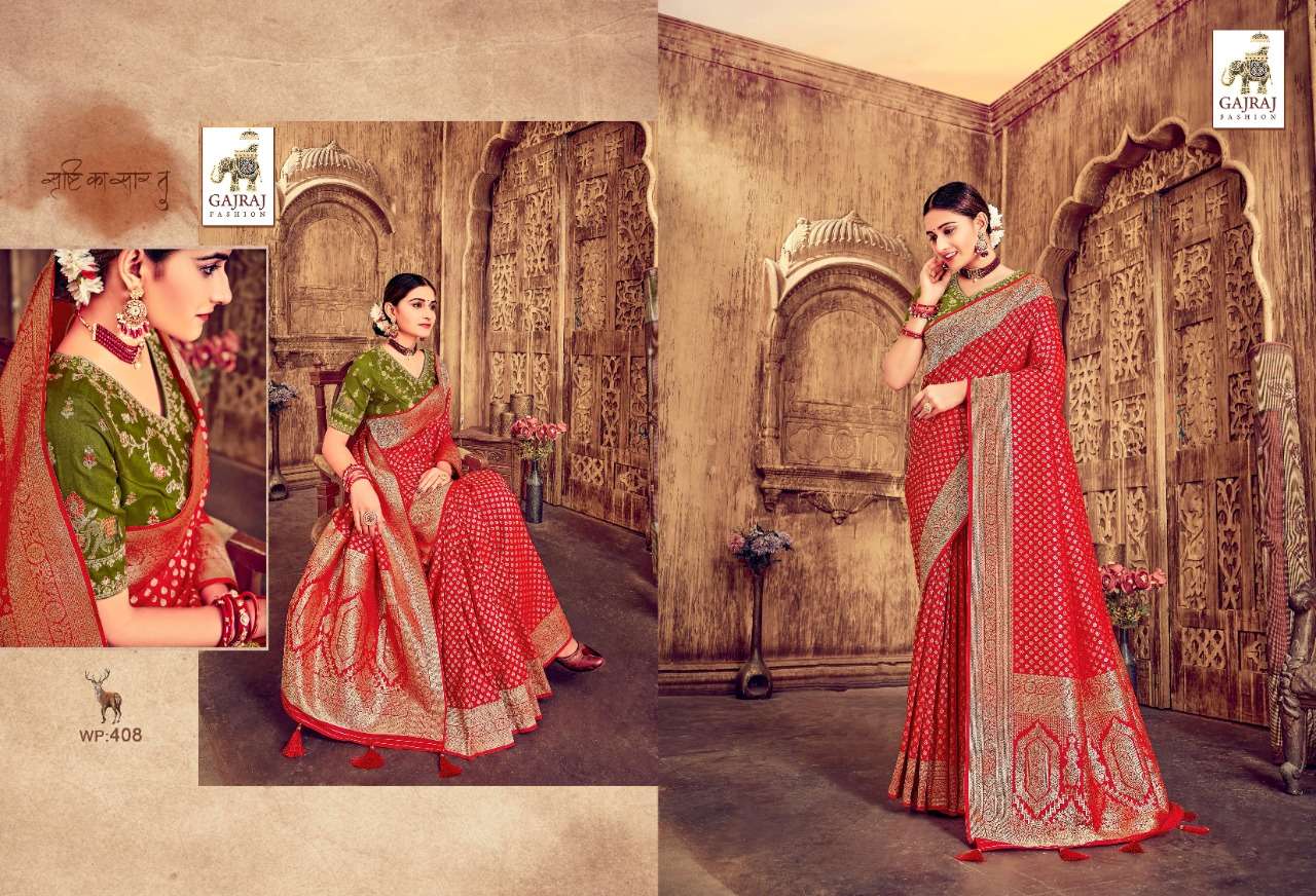 GAJRAJ 401 SERIES BY GAJRAJ FASHION 401 TO 410 SERIES INDIAN TRADITIONAL WEAR COLLECTION BEAUTIFUL STYLISH FANCY COLORFUL PARTY WEAR & OCCASIONAL WEAR BANARASI SILK SAREES AT WHOLESALE PRICE