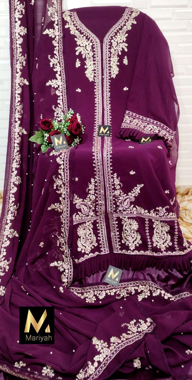 MARIYAH HIT DESIGN M-124 BY MARIYAH DESIGNER PAKISTANI SUITS COLLECTION BEAUTIFUL STYLISH FANCY COLORFUL PARTY WEAR & OCCASIONAL WEAR GEORGETTE EMBROIDERED DRESSES AT WHOLESALE PRICE