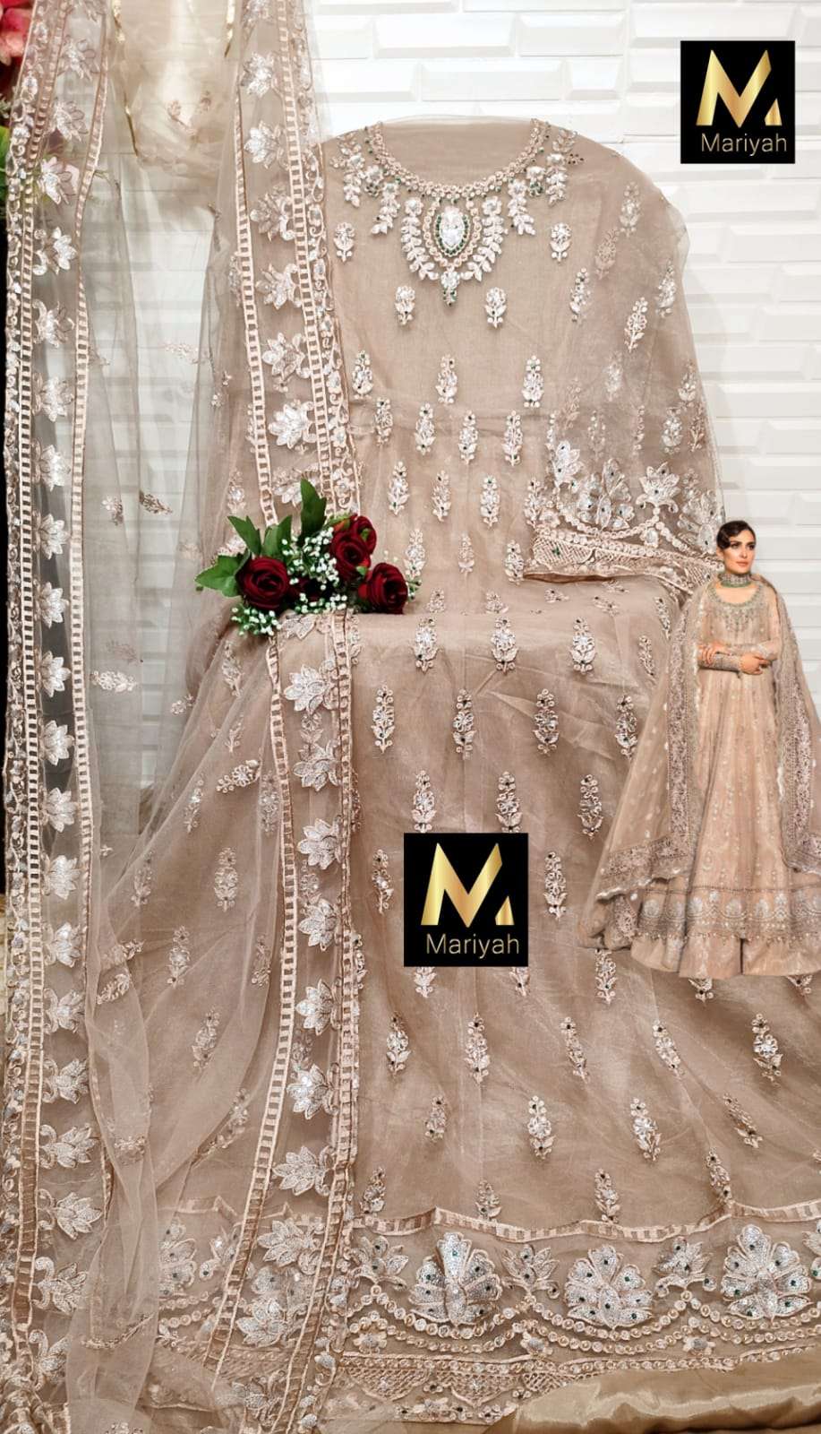 MARIYAH HIT DESIGN M-125 BY MARIYAH DESIGNER PAKISTANI SUITS BEAUTIFUL STYLISH FANCY COLORFUL PARTY WEAR & OCCASIONAL WEAR HEAVY NET EMBROIDERED DRESSES AT WHOLESALE PRICE