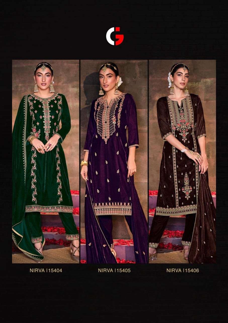 Nirva By Gull Jee 15401 To 15406 Series Beautiful Suits Colorful Stylish Fancy Casual Wear & Ethnic Wear Velvet Embroidered Dresses At Wholesale Price