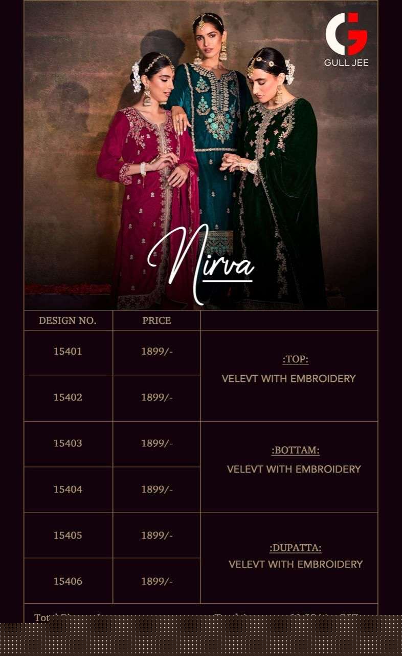 Nirva By Gull Jee 15401 To 15406 Series Beautiful Suits Colorful Stylish Fancy Casual Wear & Ethnic Wear Velvet Embroidered Dresses At Wholesale Price