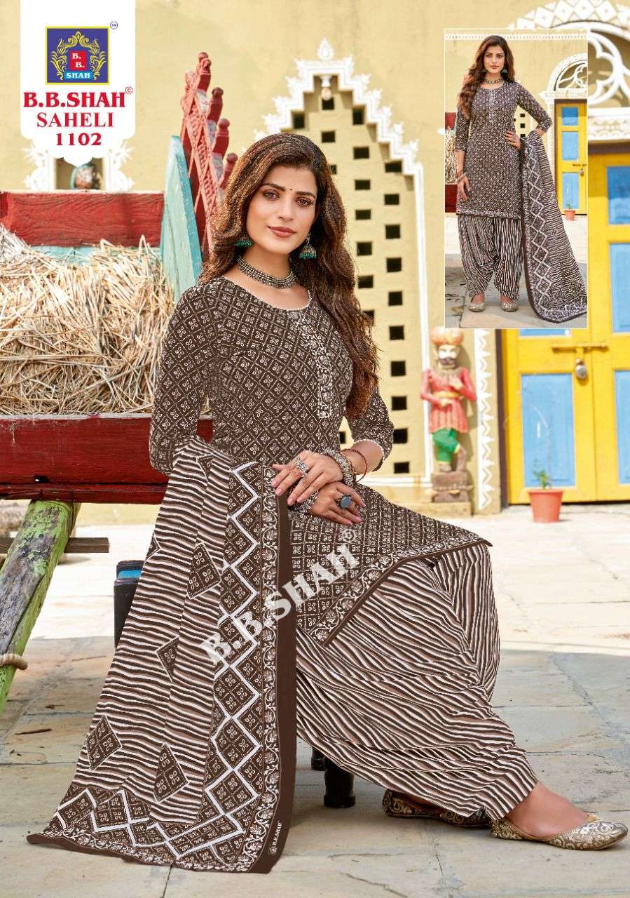 SAHELI VOL-1 BY B B SHAH 1101 TO 1112 SERIES DESIGNER SUITS COLLECTION BEAUTIFUL STYLISH FANCY COLORFUL PARTY WEAR & OCCASIONAL WEAR FAUX PURE COTTON EMBROIDERED DRESSES AT WHOLESALE PRICE