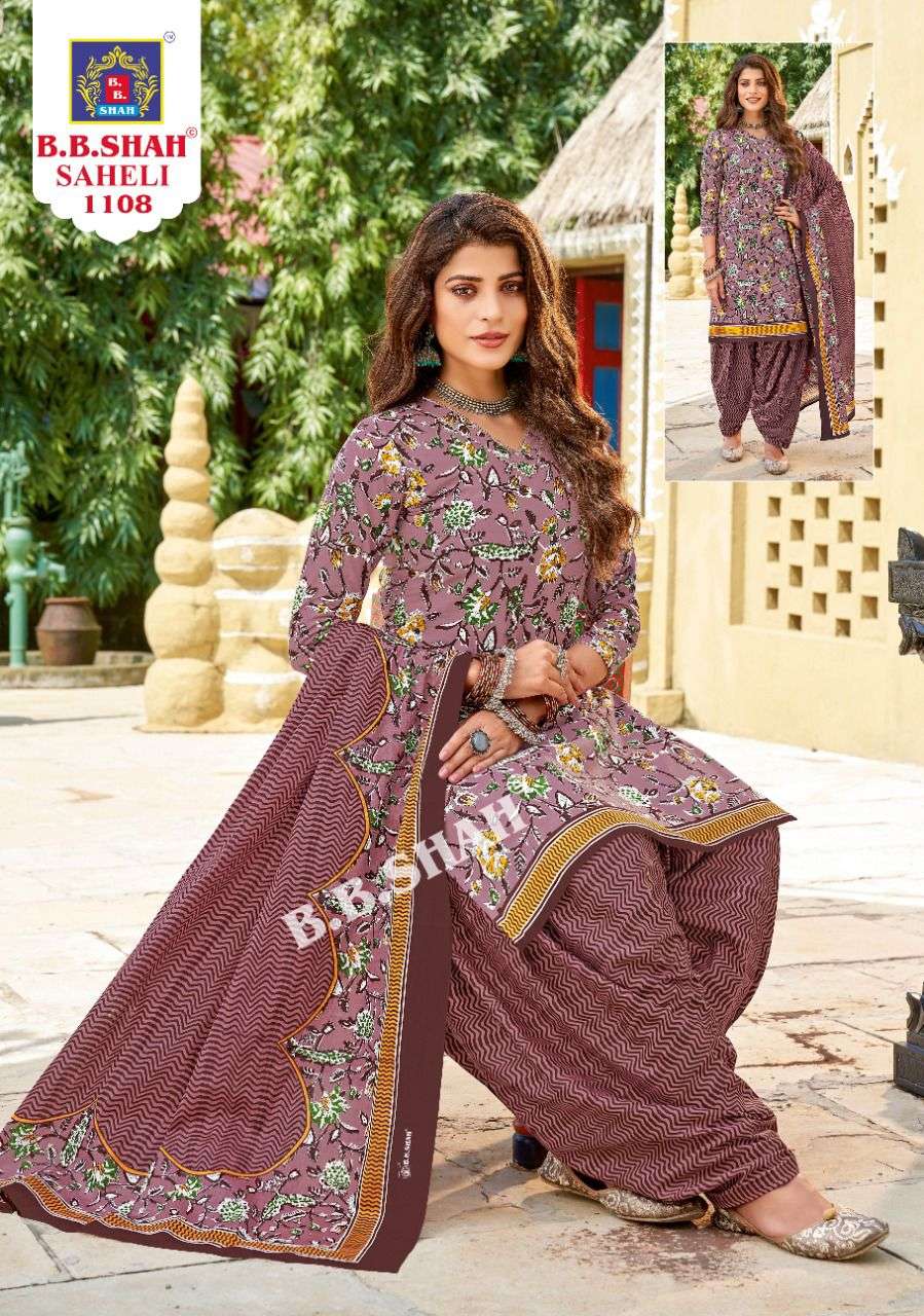 SAHELI VOL-1 BY B B SHAH 1101 TO 1112 SERIES DESIGNER SUITS COLLECTION BEAUTIFUL STYLISH FANCY COLORFUL PARTY WEAR & OCCASIONAL WEAR FAUX PURE COTTON EMBROIDERED DRESSES AT WHOLESALE PRICE