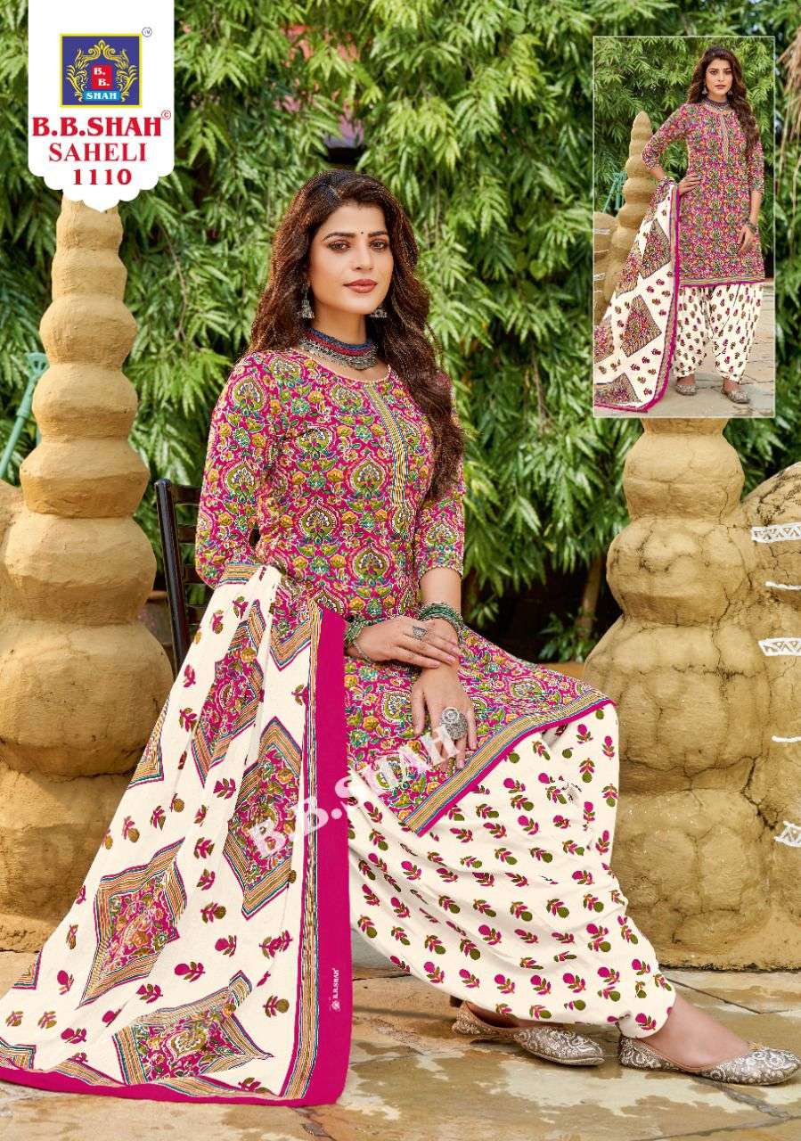 SAHELI VOL-1 BY B B SHAH 1101 TO 1112 SERIES DESIGNER SUITS COLLECTION BEAUTIFUL STYLISH FANCY COLORFUL PARTY WEAR & OCCASIONAL WEAR FAUX PURE COTTON EMBROIDERED DRESSES AT WHOLESALE PRICE