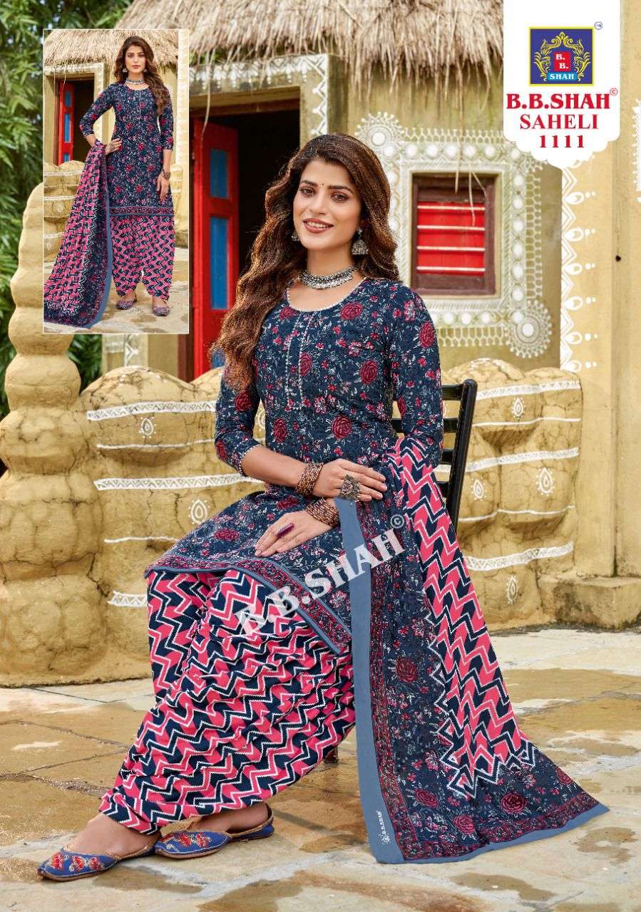 SAHELI VOL-1 BY B B SHAH 1101 TO 1112 SERIES DESIGNER SUITS COLLECTION BEAUTIFUL STYLISH FANCY COLORFUL PARTY WEAR & OCCASIONAL WEAR FAUX PURE COTTON EMBROIDERED DRESSES AT WHOLESALE PRICE