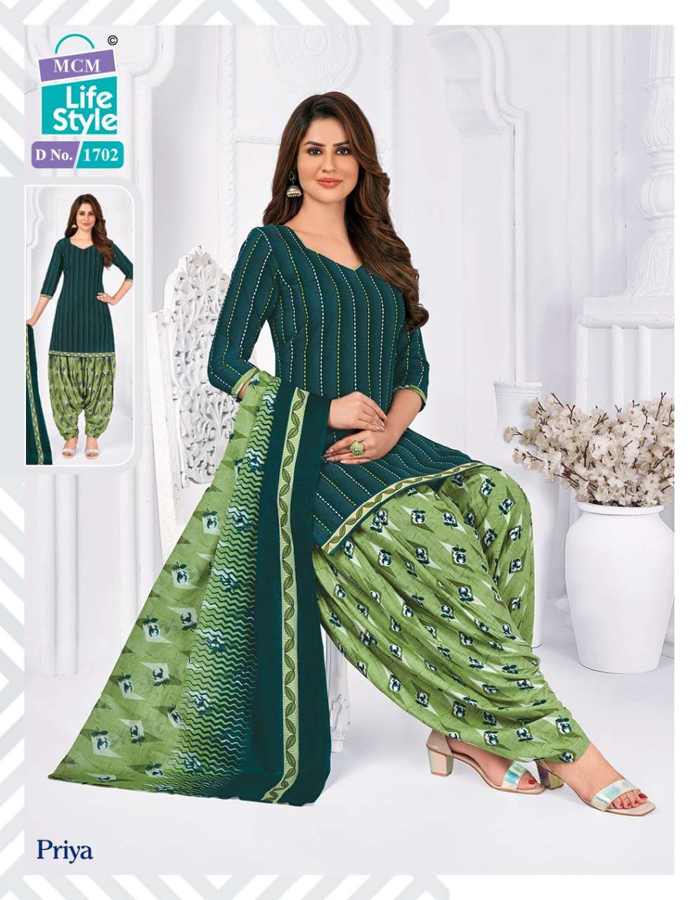 PRIYA VOL-7 BY MCM LIFESTYLE 1701 TO 1716 SERIES BEAUTIFUL SUITS COLORFUL STYLISH FANCY CASUAL WEAR & ETHNIC WEAR HEAVY COTTON PRINT DRESSES AT WHOLESALE PRICE