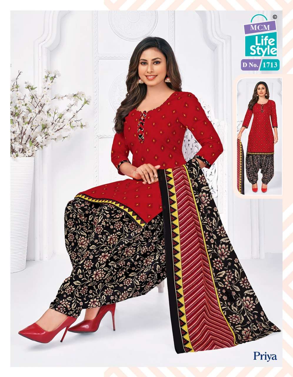 PRIYA VOL-7 BY MCM LIFESTYLE 1701 TO 1716 SERIES BEAUTIFUL SUITS COLORFUL STYLISH FANCY CASUAL WEAR & ETHNIC WEAR HEAVY COTTON PRINT DRESSES AT WHOLESALE PRICE