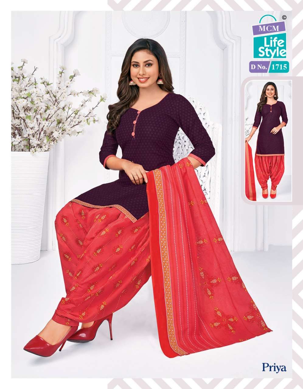 PRIYA VOL-7 BY MCM LIFESTYLE 1701 TO 1716 SERIES BEAUTIFUL SUITS COLORFUL STYLISH FANCY CASUAL WEAR & ETHNIC WEAR HEAVY COTTON PRINT DRESSES AT WHOLESALE PRICE