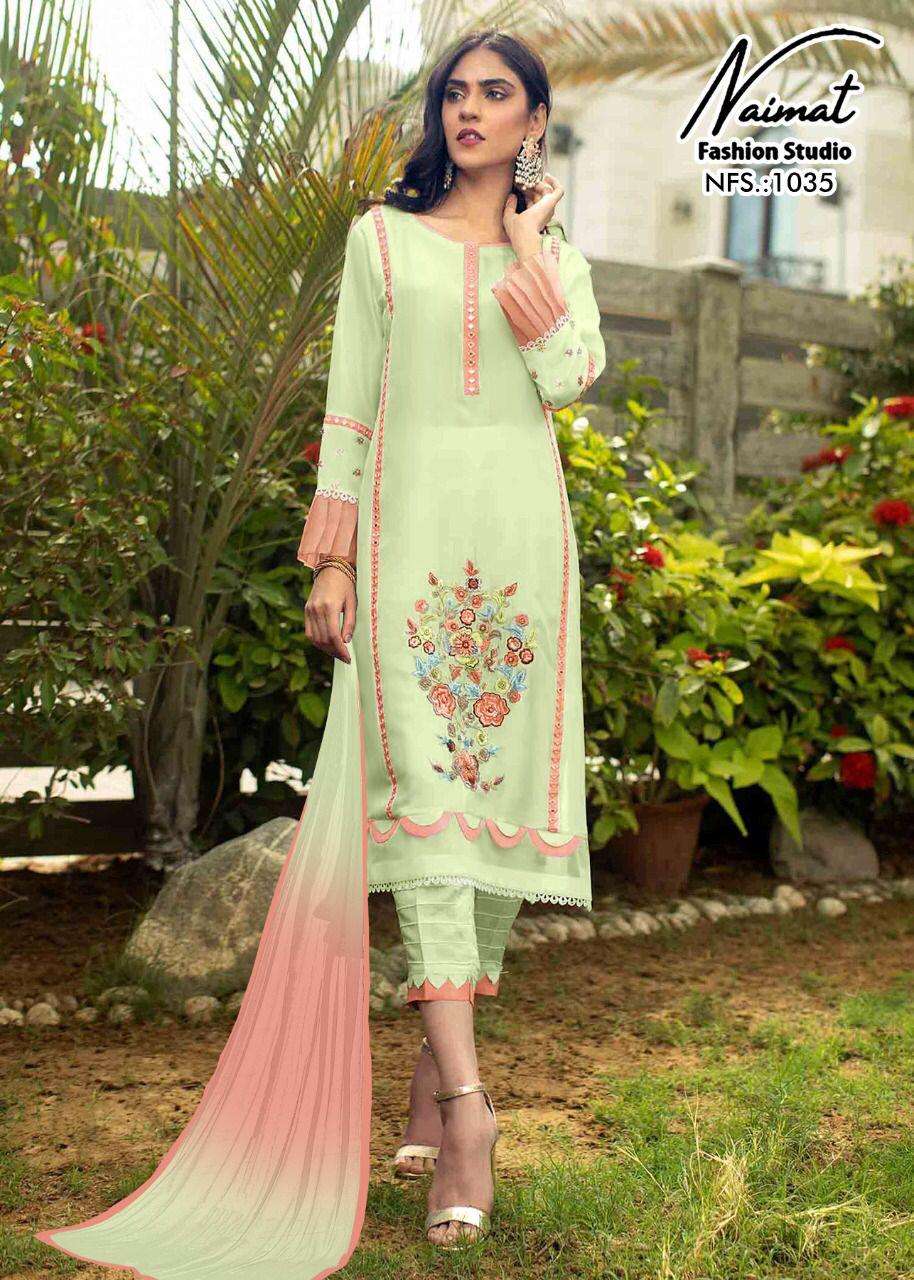 NAIMAT 1035 COLOURS BY NAIMAT FASHION STUDIO 1035-A TO 1035-C SERIES BEAUTIFUL PAKISTANI SUITS COLORFUL STYLISH FANCY CASUAL WEAR & ETHNIC WEAR PURE FAUX DRESSES AT WHOLESALE PRICE