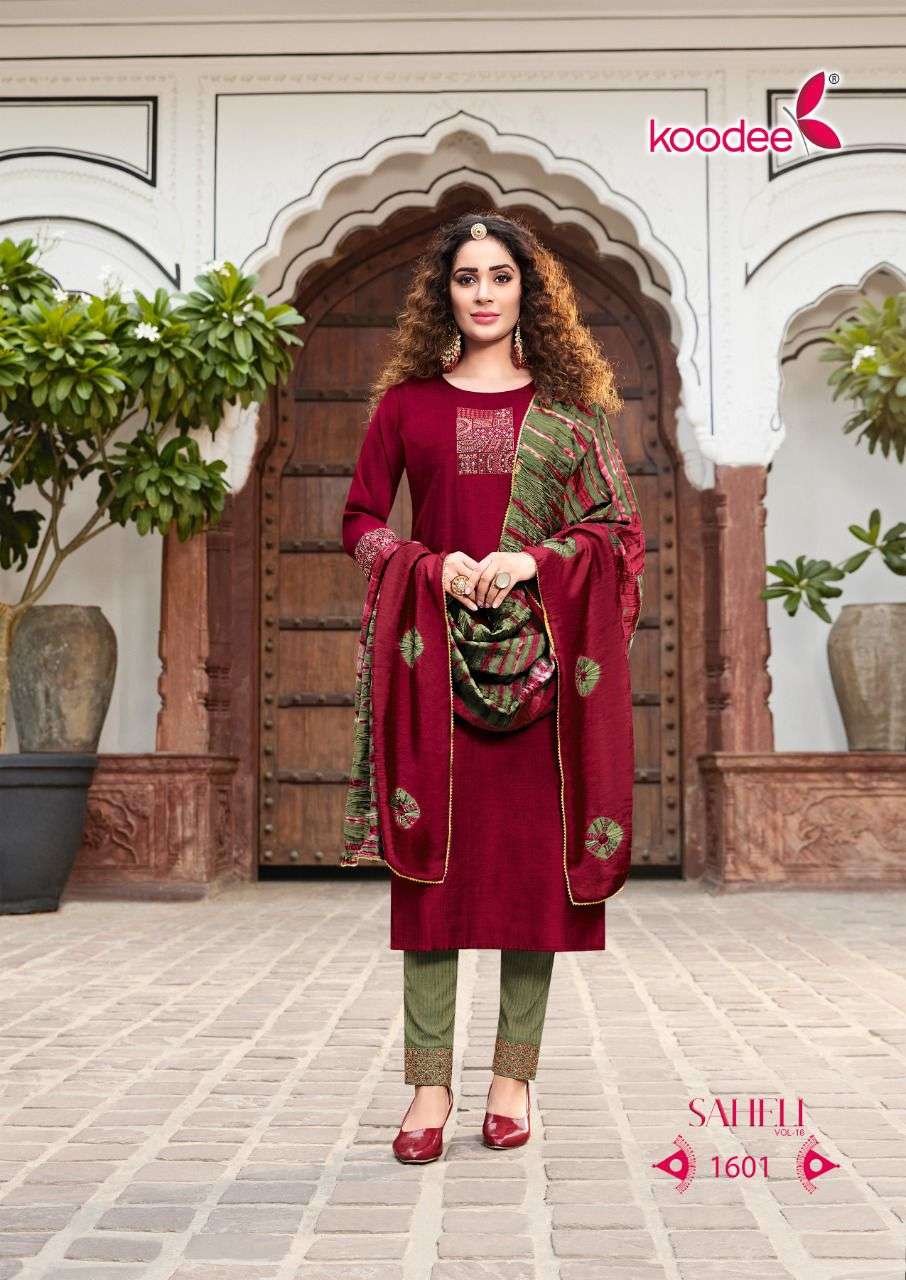 Saheli Vol-16 By Koodee 1601 To 1606 Series Designer Festive Suits Collection Beautiful Stylish Fancy Colorful Party Wear & Occasional Wear Chinnon Dresses At Wholesale Price