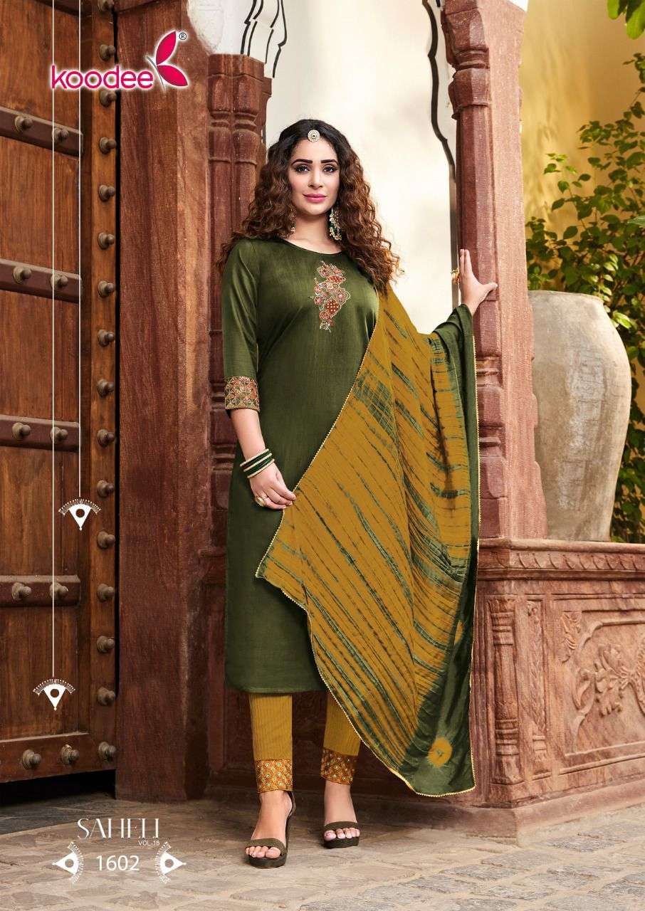 Saheli Vol-16 By Koodee 1601 To 1606 Series Designer Festive Suits Collection Beautiful Stylish Fancy Colorful Party Wear & Occasional Wear Chinnon Dresses At Wholesale Price