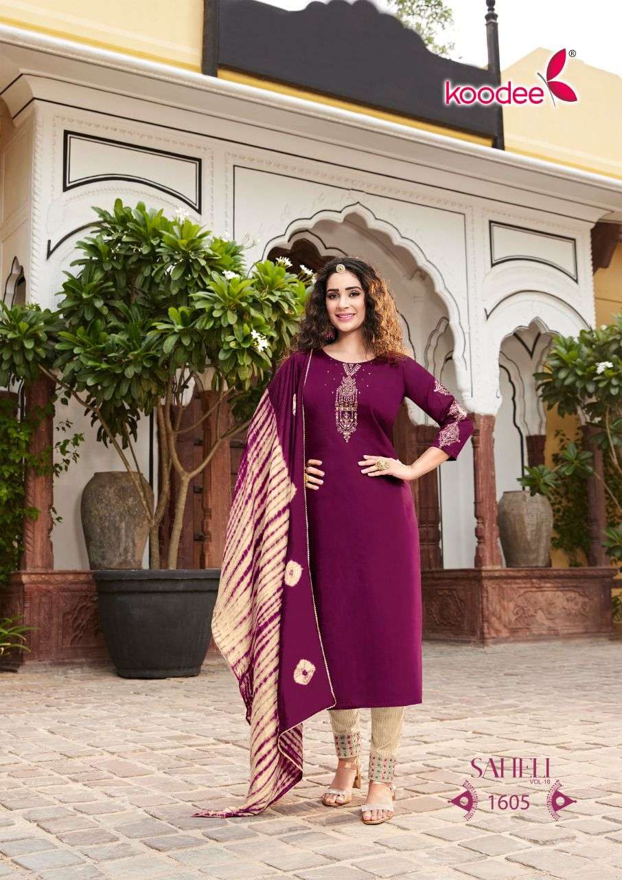 Saheli Vol-16 By Koodee 1601 To 1606 Series Designer Festive Suits Collection Beautiful Stylish Fancy Colorful Party Wear & Occasional Wear Chinnon Dresses At Wholesale Price