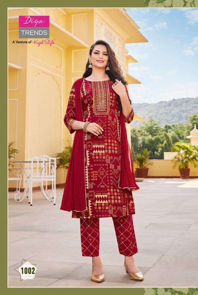 ZUBEDA VOL-1 BY DIYA TRENDS 1001 TO 1010 SERIES SUITS BEAUTIFUL FANCY COLORFUL STYLISH PARTY WEAR & OCCASIONAL WEAR RAYON PRINT DRESSES AT WHOLESALE PRICE