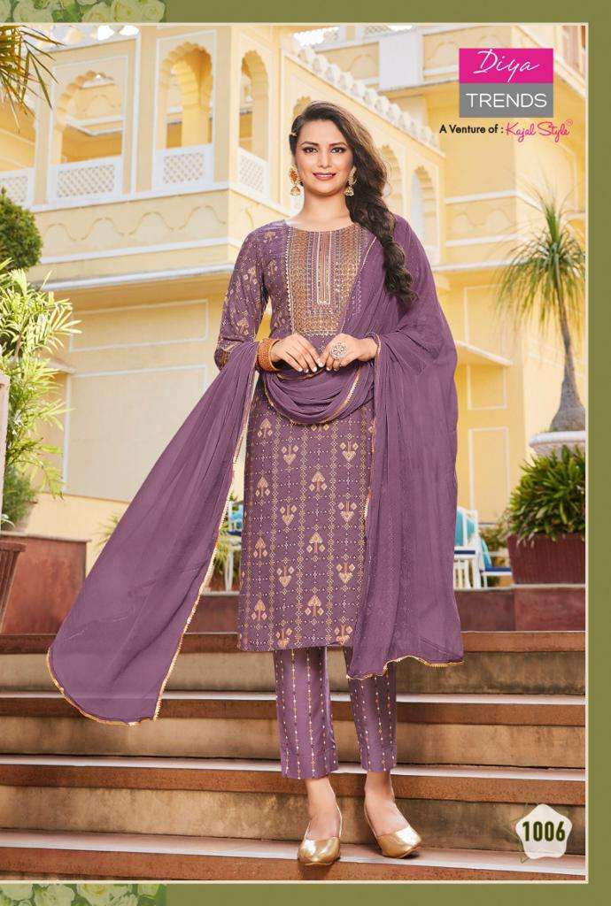 ZUBEDA VOL-1 BY DIYA TRENDS 1001 TO 1010 SERIES SUITS BEAUTIFUL FANCY COLORFUL STYLISH PARTY WEAR & OCCASIONAL WEAR RAYON PRINT DRESSES AT WHOLESALE PRICE