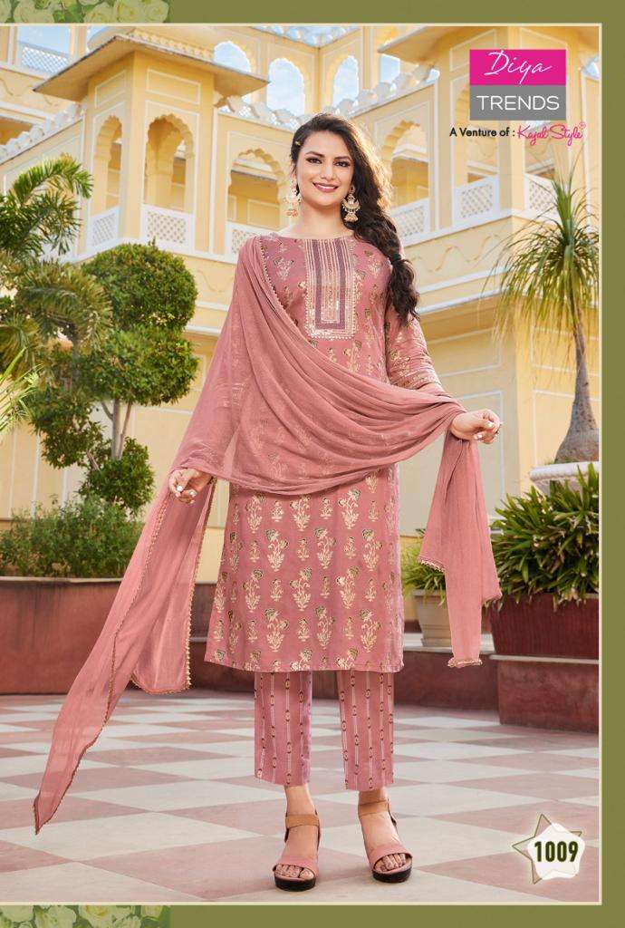 ZUBEDA VOL-1 BY DIYA TRENDS 1001 TO 1010 SERIES SUITS BEAUTIFUL FANCY COLORFUL STYLISH PARTY WEAR & OCCASIONAL WEAR RAYON PRINT DRESSES AT WHOLESALE PRICE
