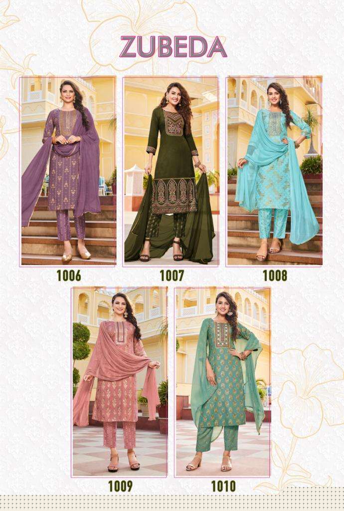 ZUBEDA VOL-1 BY DIYA TRENDS 1001 TO 1010 SERIES SUITS BEAUTIFUL FANCY COLORFUL STYLISH PARTY WEAR & OCCASIONAL WEAR RAYON PRINT DRESSES AT WHOLESALE PRICE